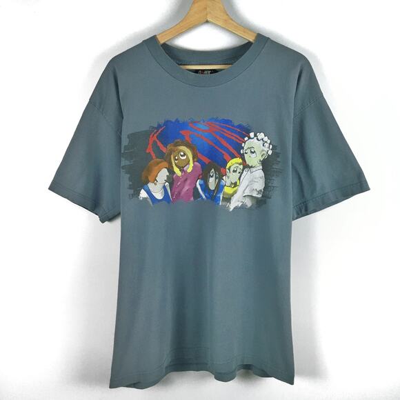 Vintage 1996 Korn Anime Band T Shirt Graphic Mens Large Blue Tee Nu Metal Giant - Picture 1 of 16